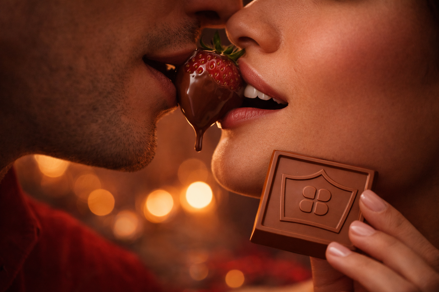 Chocolate and strawberry romantic kiss 