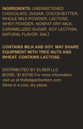 List of Dark chocolate ingredients and food allergen information on a black background