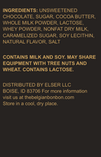 List of Dark chocolate ingredients and food allergen information on a black background