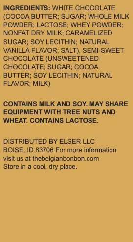List of Gold chocolate ingredients and food allergen information on a yellow background