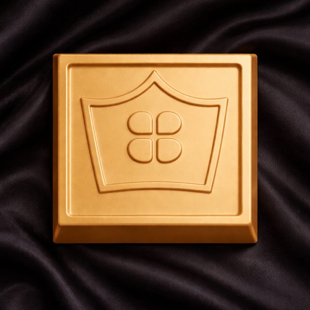 Gold bar with a embossed design on a black fabric background