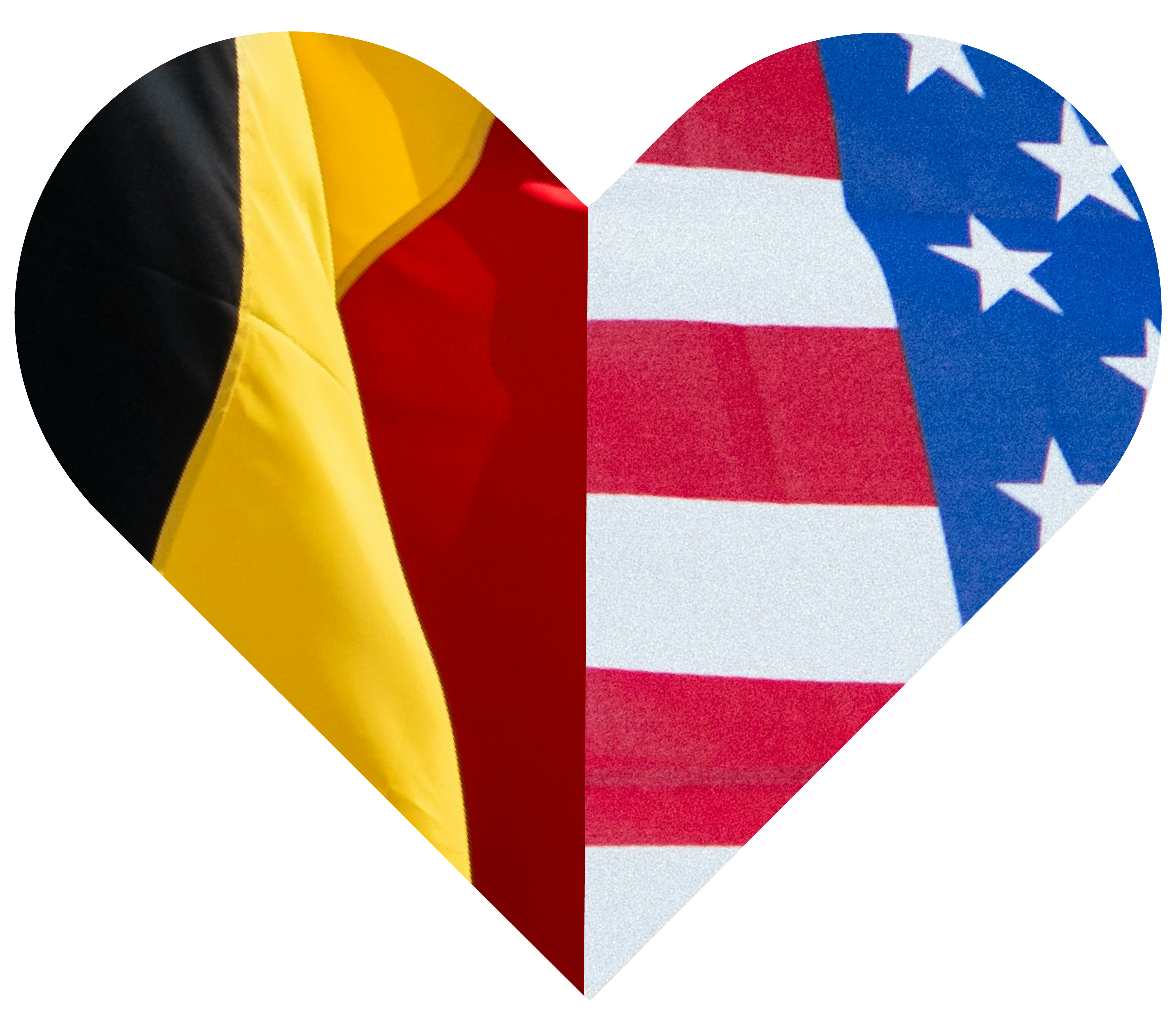 Heart-shaped object with half American flag and half Belgian flag design.