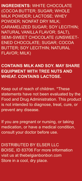 Passion chocolate ingredient label with white text on a red background