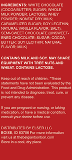 Passion chocolate ingredient label with white text on a red background